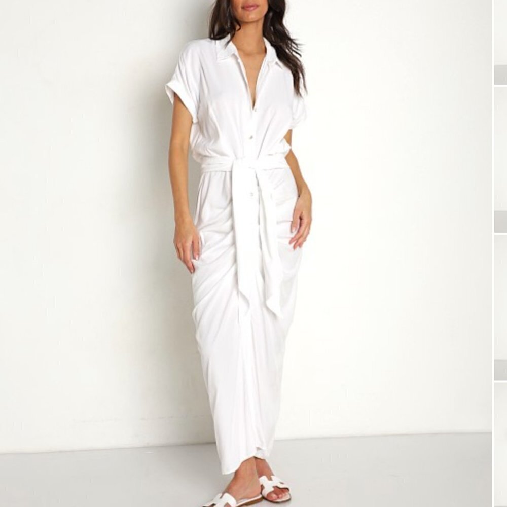 L'Space Prism Dress in White Button Up with Tie Waist Detail, Small.​​​​…​​​ - Picture 2 of 5